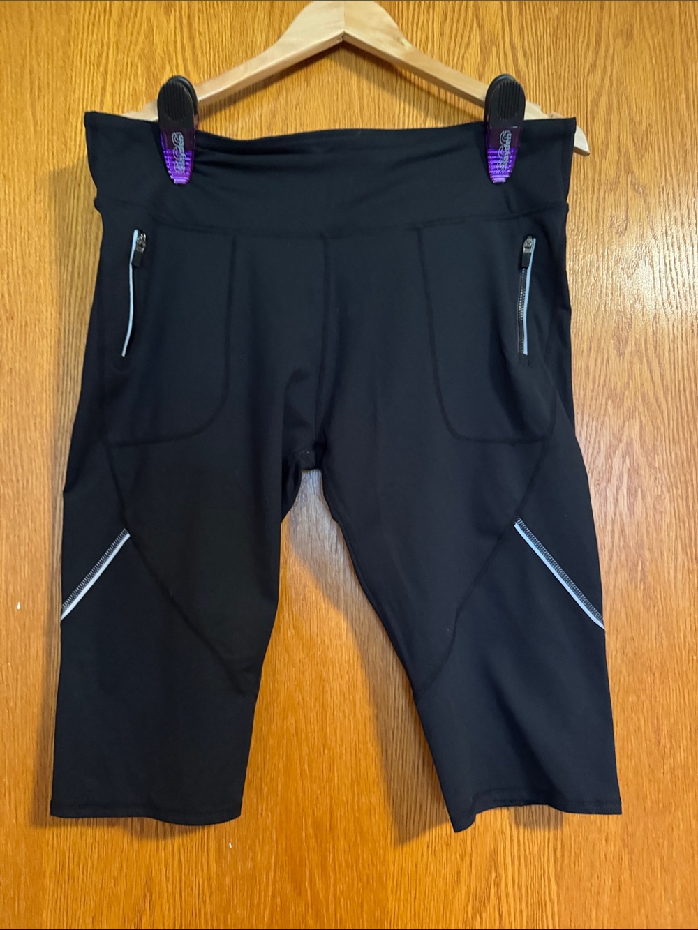 Fabletics Black Capris with Reflective Zippers